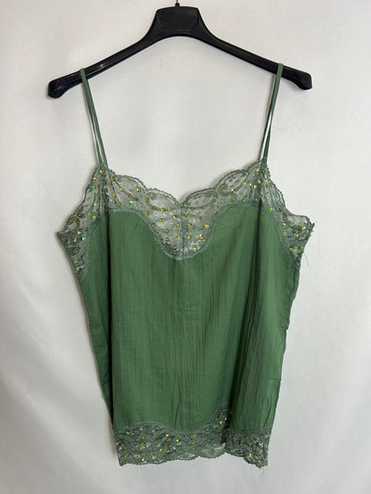 TANNA. Green lace and rhinestone top. Size 40