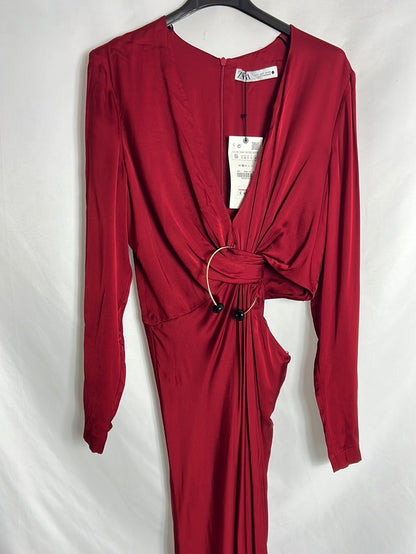 ZARA. Vestido largo satinado asimétrico. T S