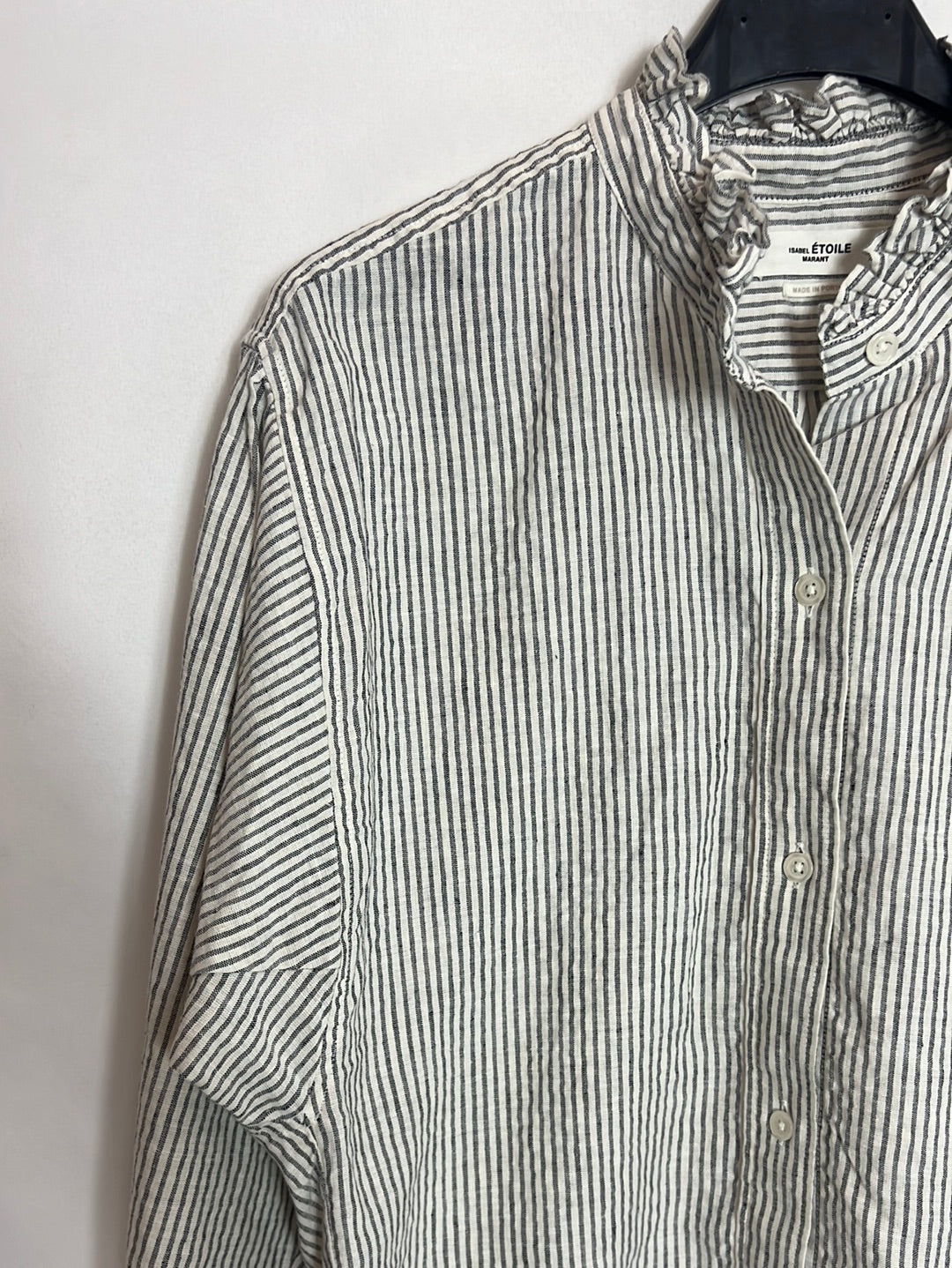 ISABEL MARANT. Striped blouse with ruffled collar. Size 36