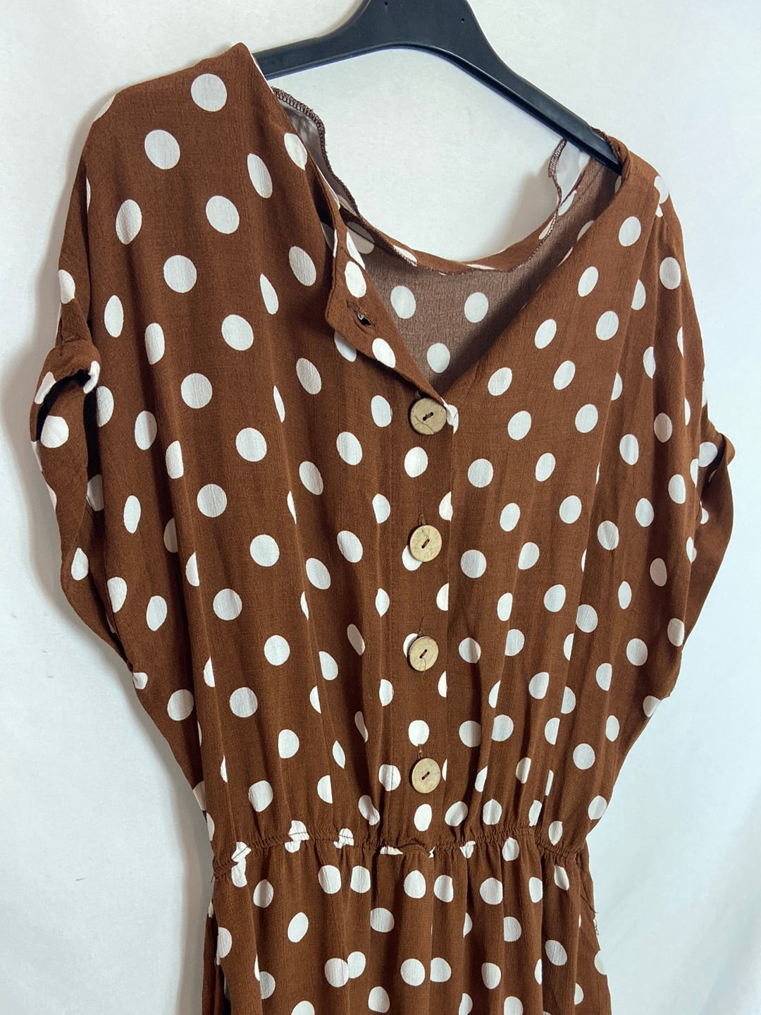MANGO. Vestido lunares marrón T. L
