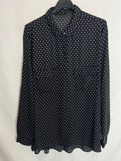 ZARA. Black blouse with white polka dots and pockets. Size XL