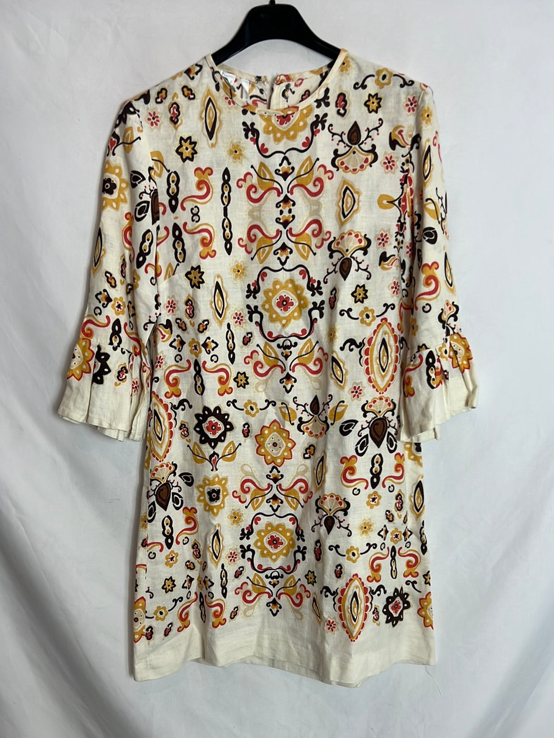 MANGO. Vestido lino flores T.s