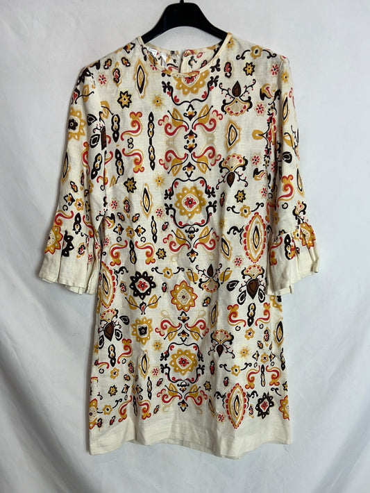 MANGO. Vestido lino flores T.s