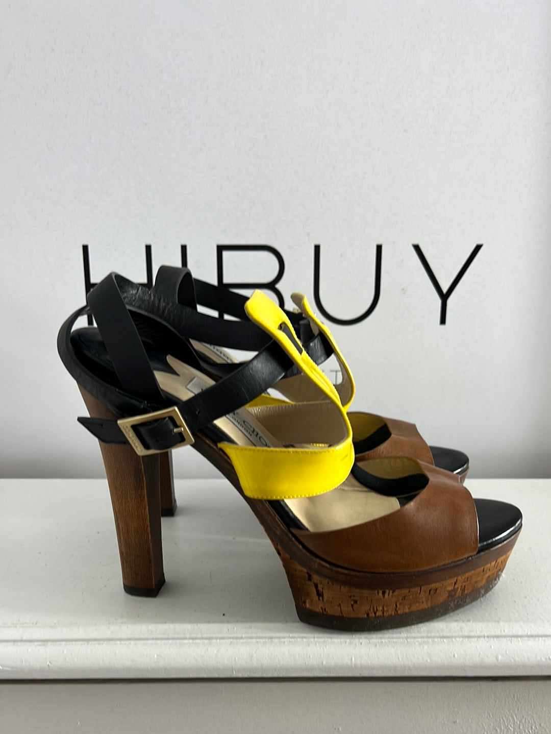 JIMMY CHOO. Sandalias plataforma tricolor texturas. T 36,5