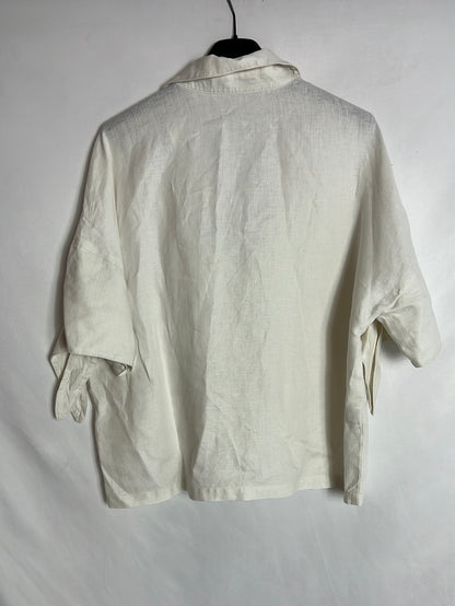 MANGO. Blusa lino lazo manga. T S (tara)