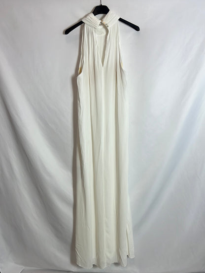 MASSIMO DUTTI. Vestido midi cuello halter blanco. T 34