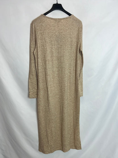 CORTEFIEL. Mottled beige midi knit dress. TS