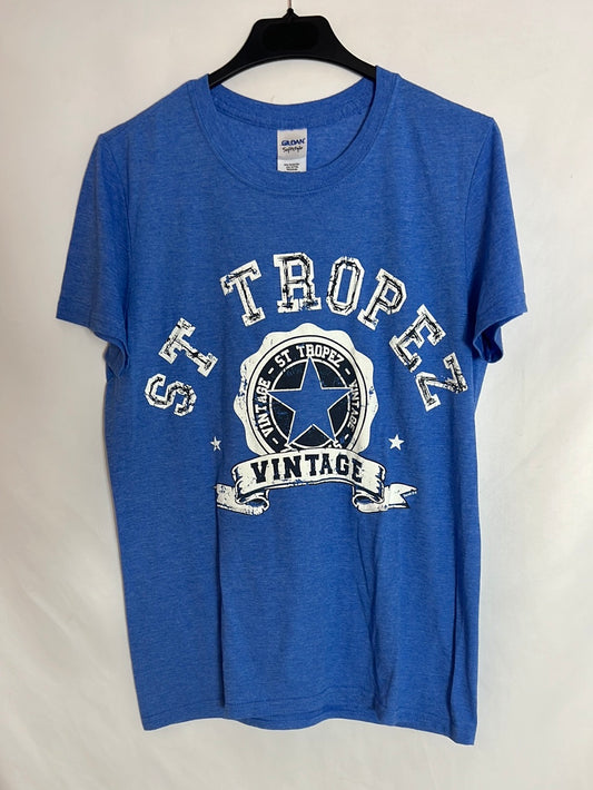 GILDAN. Camiseta azul letras. T S