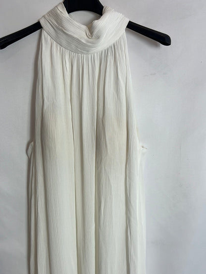 MASSIMO DUTTI. Vestido midi cuello halter blanco. T 34