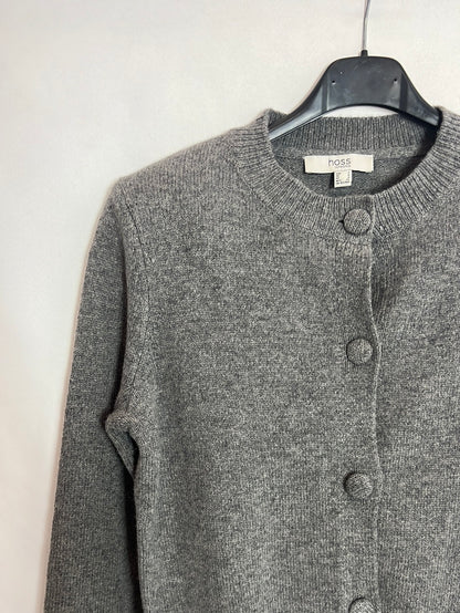 INTROPIA. Gray wool cardigan with button detail. TS