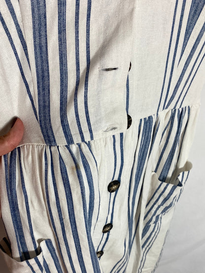 ZARA. Vestido midi  camisero manga corta rayas. T.S