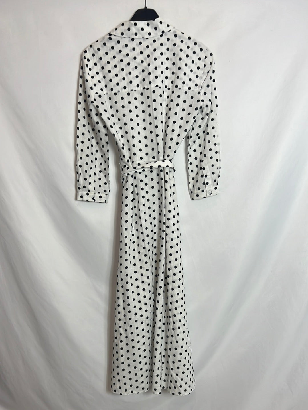 ZARA. Linen-effect polka dot midi dress. XS