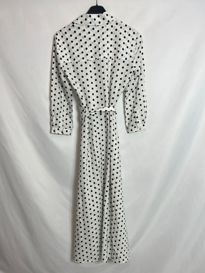 ZARA. Linen-effect polka dot midi dress. XS
