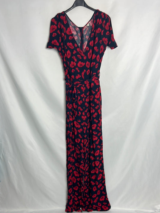 SPRINGFIELD. Long blue jumpsuit with red flowers. Size 40
