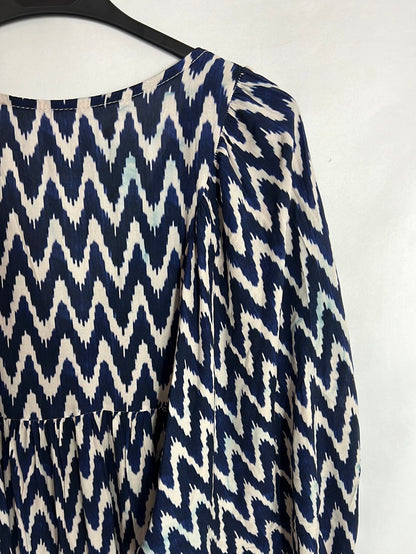 OTRAS. Vestido estampado azules y blanco. TU (S/M) (tara)