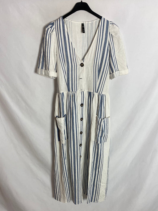 ZARA. Vestido midi  camisero manga corta rayas. T.S