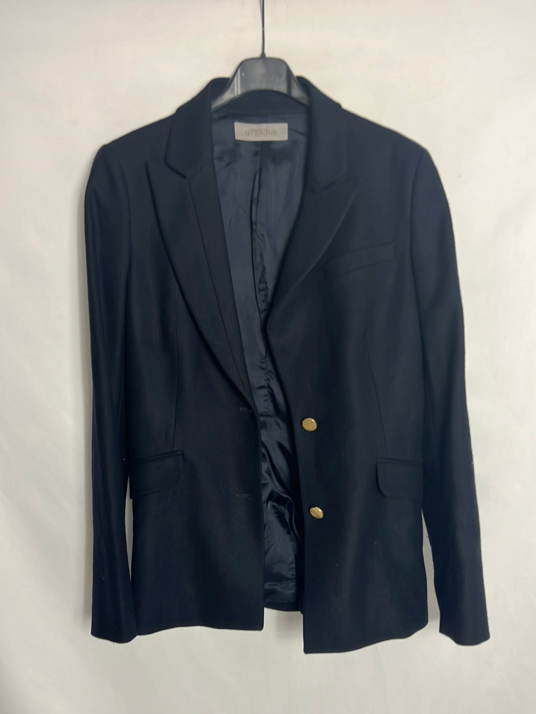 UTERQÜE. Blazer azul lana botones dorados. T 38