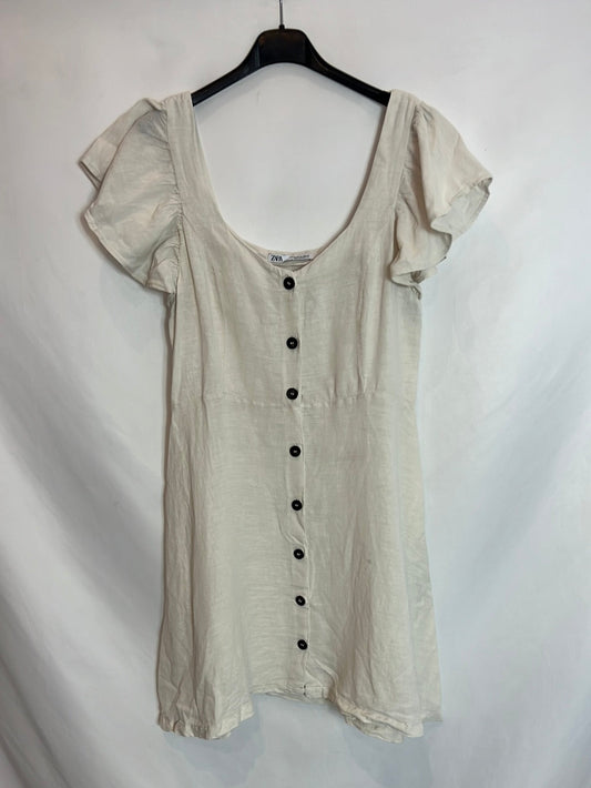 ZARA. Short ecru buttoned dress. XS