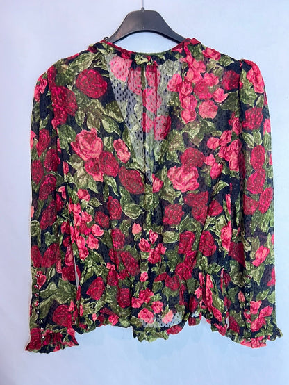 THE KOOPLES. Semi-sheer floral textured blouse. TS