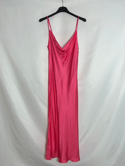 ZARA. Vestido midi rosa satinado. T S