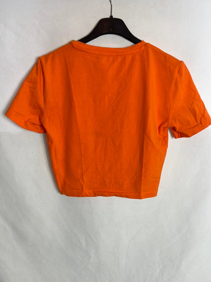 ZARA. Camiseta crop naranja T.s