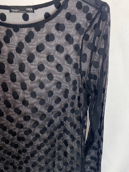ZARA. Top tejido tul manga larga T.m