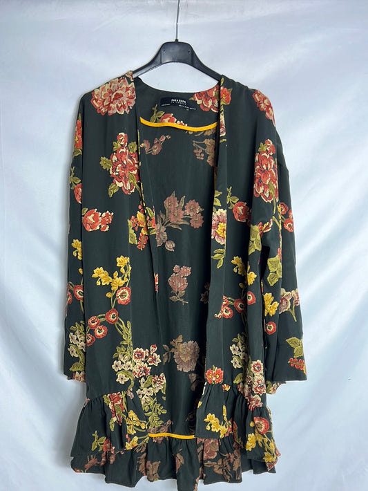 ZARA.Black floral kimono T.xs-s