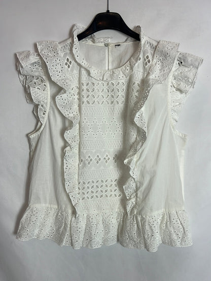 OTHERS. White die-cut top with ruffled collar. TS/M (tare)