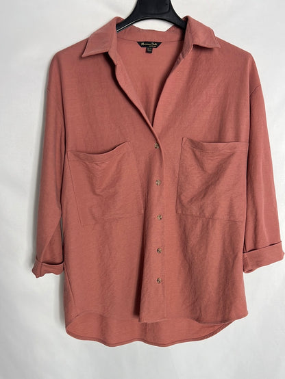 MASSIMO DUTTI. Blusa manga corta corlor teja. T XS