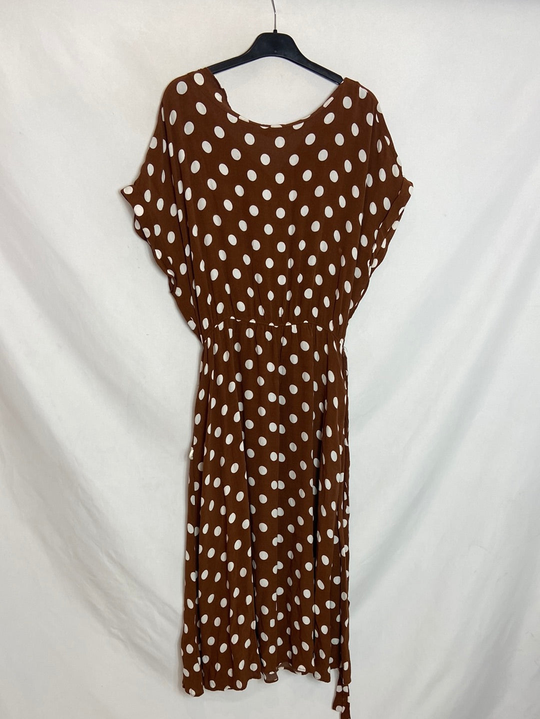 MANGO. Vestido lunares marrón T. L