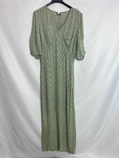 INTROPIA. Light green midi dress with gold threads. TS