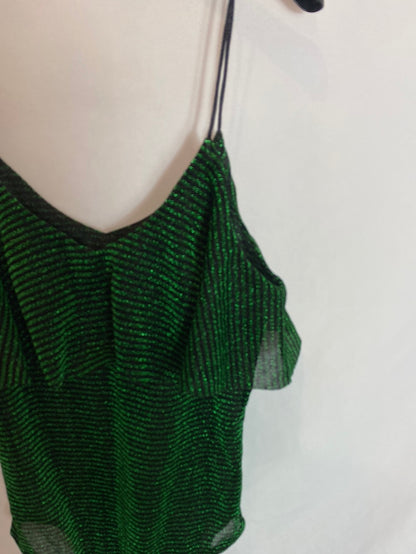 OTHERS. Black bodysuit with green stripes. TS