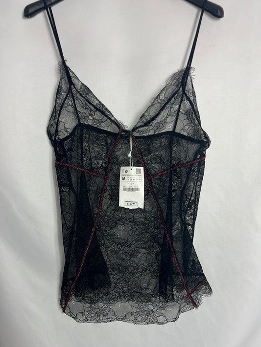 ZARA. Semi-sheer black lace top. TM
