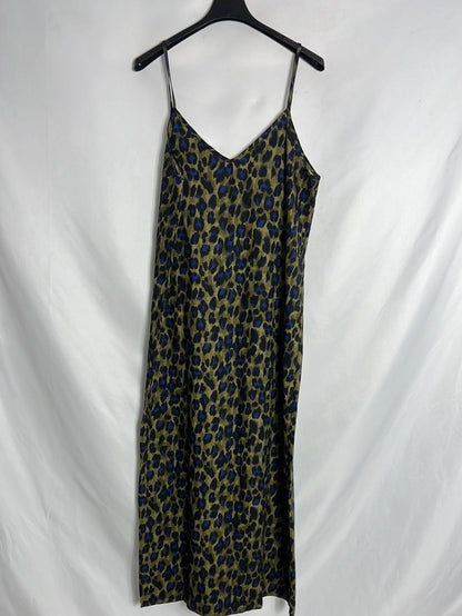 TARANTELA. Vestido midi verde animal print. T S