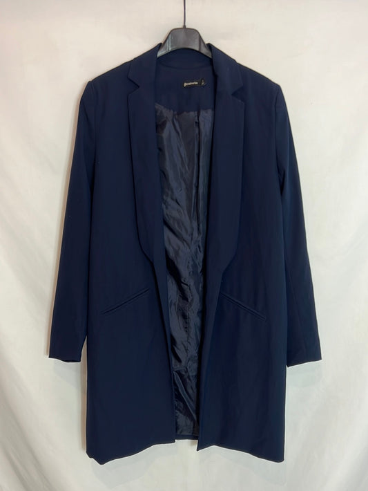 STRADIVARIUS. Abrigo fino azul marino T.s