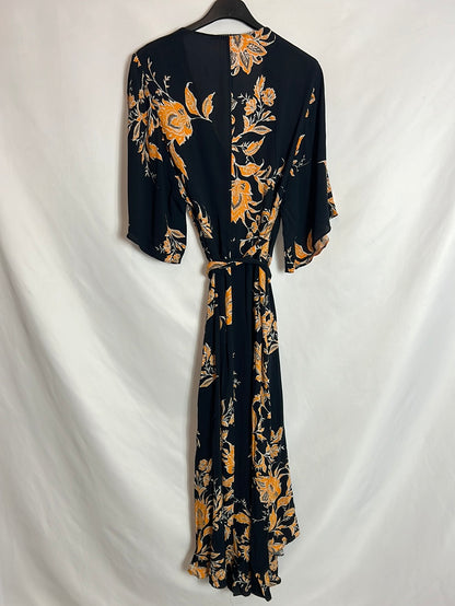 ZARA. Black printed wrap midi dress. XS