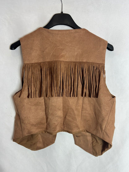 SHEIN. Chaleco came beige flecos T.xs