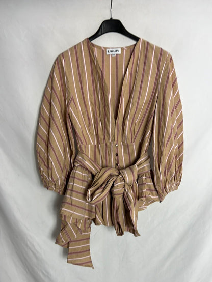 LAGANINI. Blusa rayas volantes y lazada. T XS