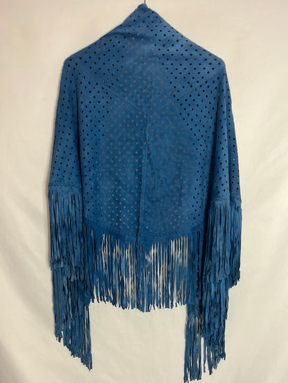 NO.NU. Blue perforated leather shawl