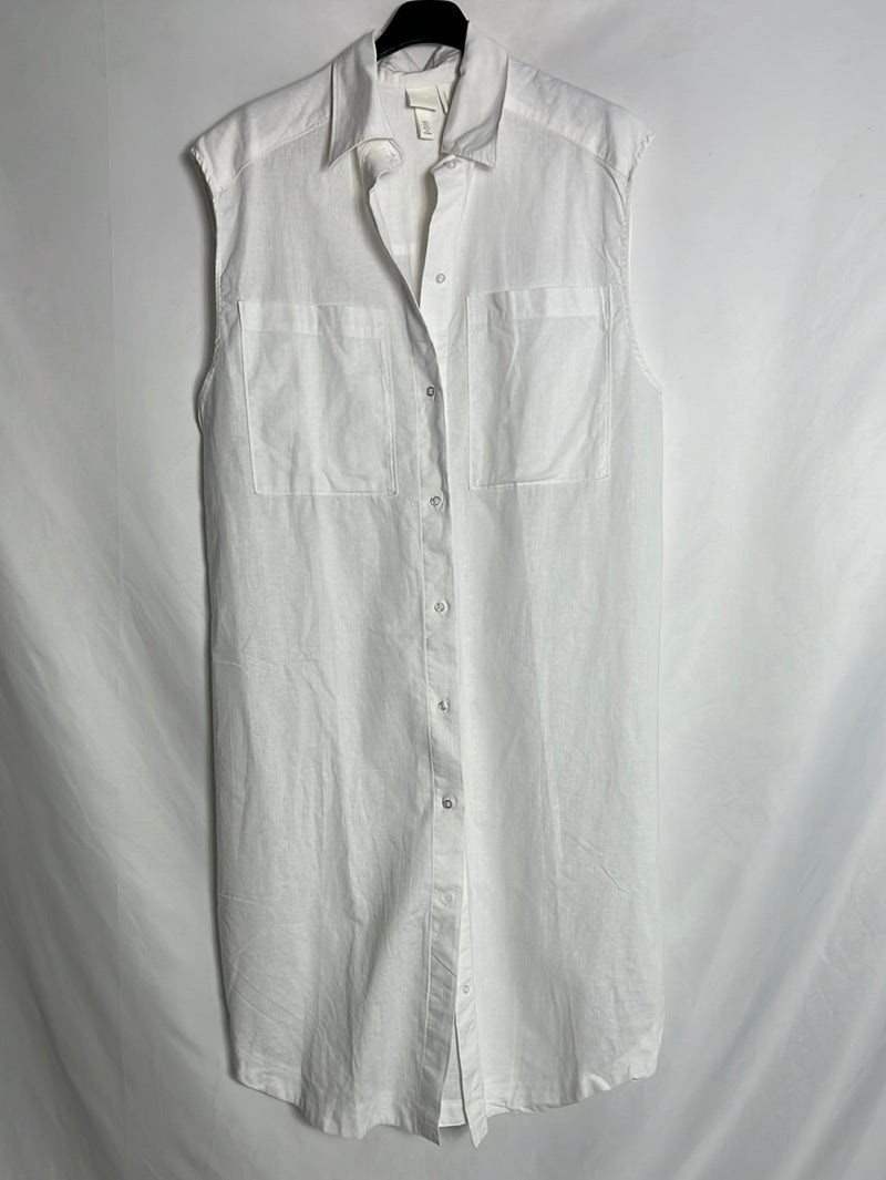 H&M. Vestido midi camisero blanco. T S