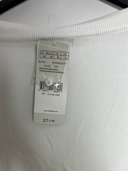 PHILDAR. Cárdigan manga corta punto blanco. T XL