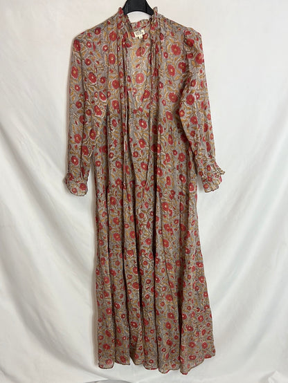 Vestido gris flores rojas T.s