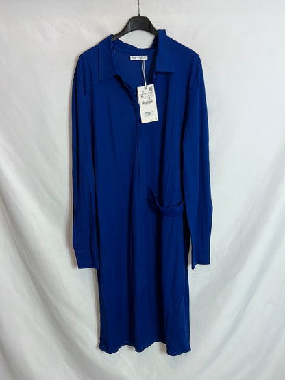 ZARA. Vestido midi azul klein. T XL