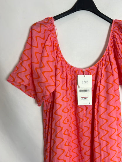 ZARA. Vestido largo rosa zig zag. T S
