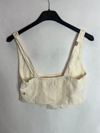 STRADIVARIUS. Croptop beige flores T.s