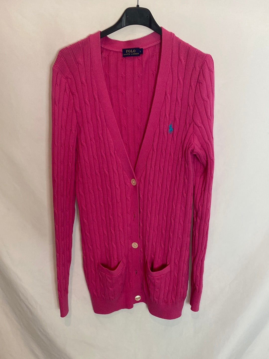 POLO RALPH LAUREN. Cárdigan fucsia. T L