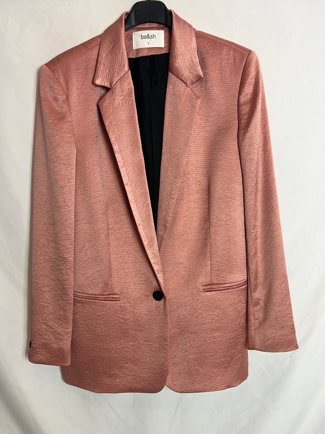 BA&amp;SH. Pink satin blazer with black buttons. Size 1 (S)