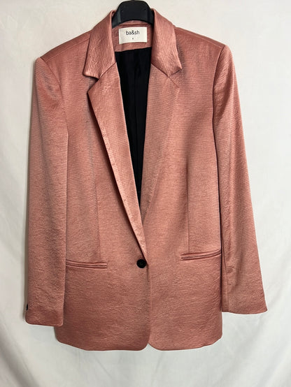 BA&amp;SH. Pink satin blazer with black buttons. Size 1 (S)
