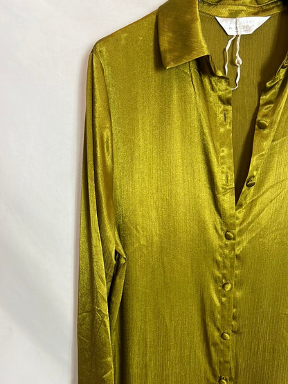 PRIMARK. Vestido midi camisero flecos. T XS