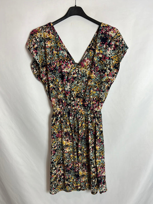VINTAGE LOVE. Vestido corto flores escote pico. T S